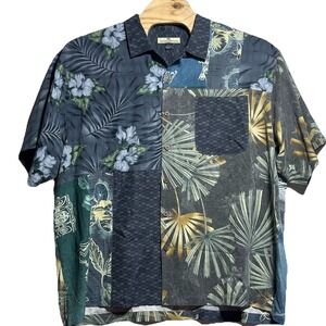 Tommy‎ Bahama Hawaiian Shirt Men XXL Floral Graphic 100% Silk Short Sleeve Aloha